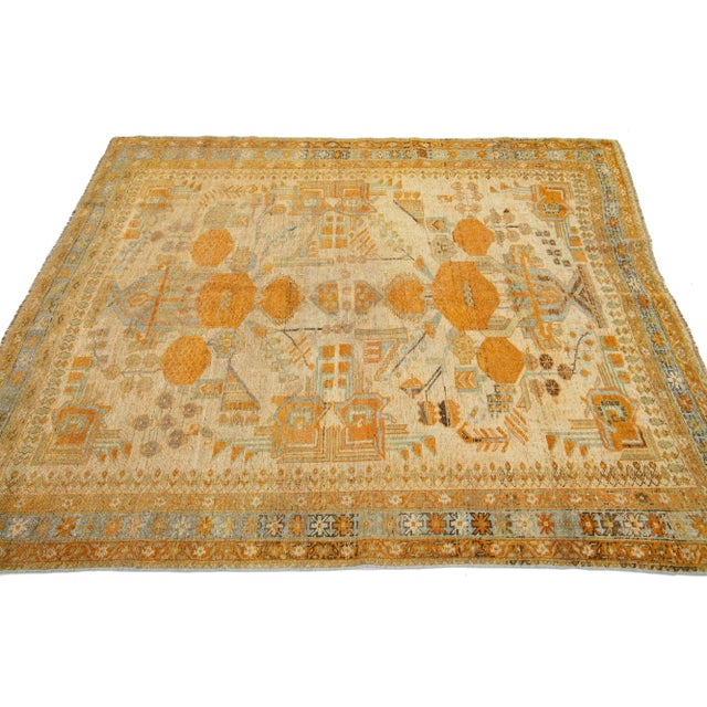 Antique Persian Afshar Handmade Tan & Orange Wool Rug With Allover Design For Sale In New York - Image 6 of 9