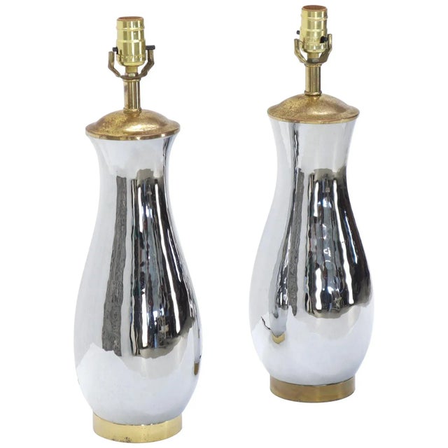 Silver Mid 20th Century Chrome and Brass Vase Shape Table Lamps - a Pair For Sale - Image 8 of 8