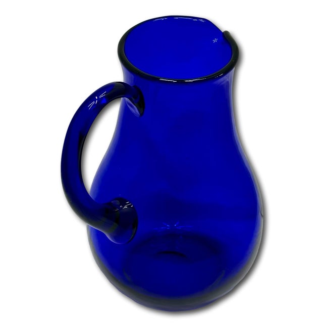 Mid 20th Century Stunning Vintage Retro Art Deco Deep Cobalt Blue Hand Blown Art Glass Pitcher - Circa Mid 20th Century For Sale - Image 5 of 18