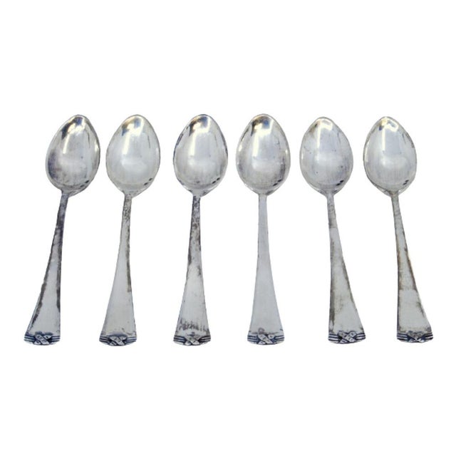 Coffee Spoons in Silver with Handle Relief Ends, Set of 6 For Sale - Image 3 of 3