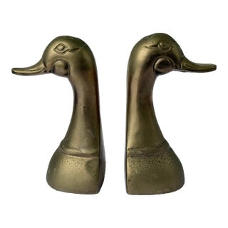 Vintage Mid Century Brass Duck Bookends - A Pair For Sale