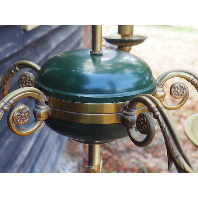 Empire Style Bronze Chandelier with Green Lacquered Bowl, 1950s For Sale - Image 15 of 18