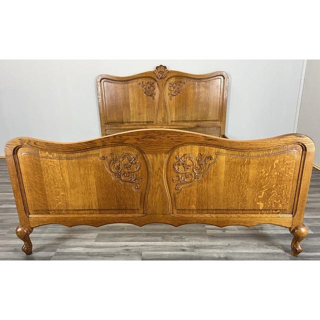 Vintage French Louis XVI Double Bed Frame in Oak For Sale - Image 3 of 11