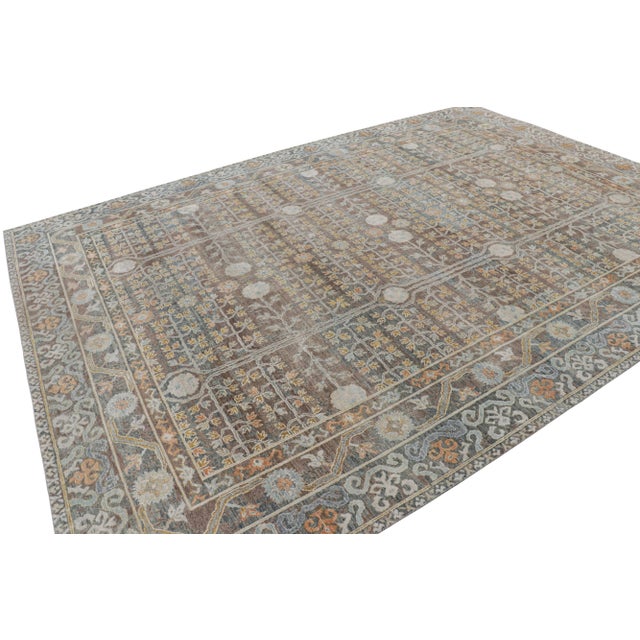 Rug & Kilim Rug & Kilim’s Modern Block Print Rug in Teal Blue with Geometric-Floral Patterns - 7x9 For Sale - Image 4 of 7