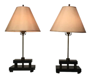 Art Deco Black Bakelite and Solid Bronze Machine Age Lamps - a Pair