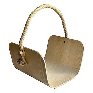Ash Veneer Bentwood & Rope "Värmer" Fire Wood or Magazine Basket For Sale