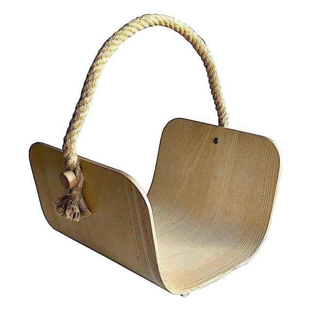 Ash Veneer Bentwood & Rope "Värmer" Fire Wood or Magazine Basket For Sale