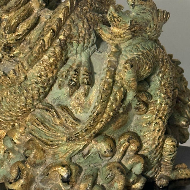 1930s Imperial Japanese Lacquer Base With Verdigris Dragon Sculpture Set For Sale In Mobile - Image 6 of 11