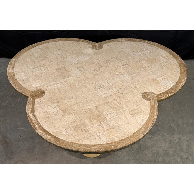 Maurice Bailey for Monteverdi Young Tessellated Travertine Trefoil Coffee Table c.1970s For Sale - Image 9 of 14