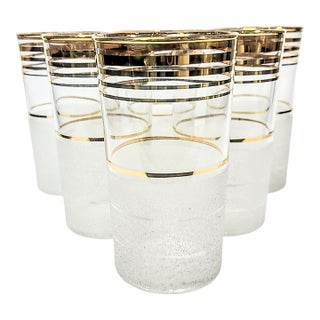 Hollywood Regency Gold and Frost Tumblers- Set of Six For Sale