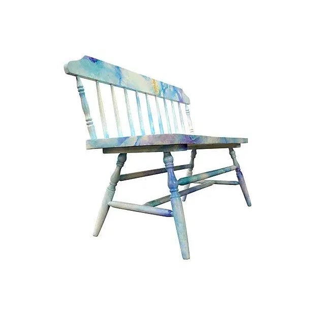 Contemporary Wooden Bench with Marine Motif For Sale - Image 3 of 7