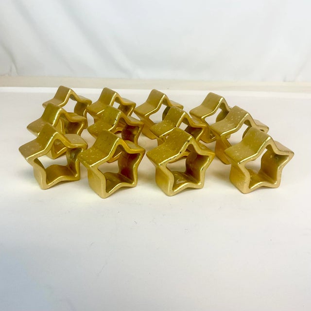 1980s 1980s Postmodern Hollywood Regency Boho Chic Ceramic Star Napkin Rings - Set of 12 For Sale - Image 5 of 9