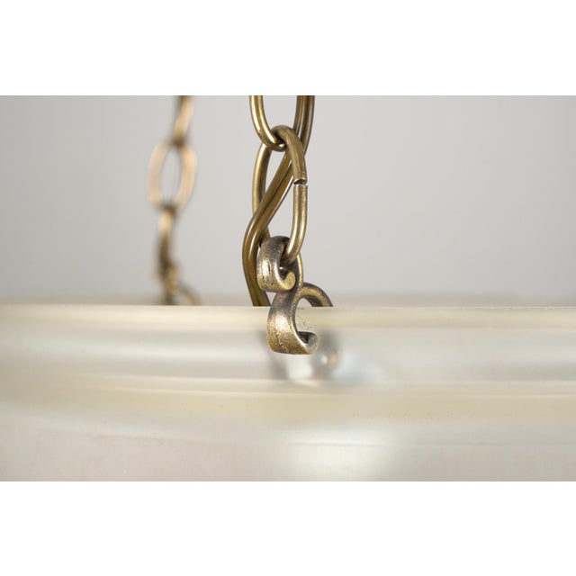Mid 20th Century Restored Frosted Etched Glass Bowl Brass Chain Pendant Light For Sale - Image 6 of 12