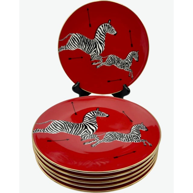 Late 20th Century Lenox Scalamandre Red Zebras Salad Plates - Set of Six For Sale - Image 10 of 10