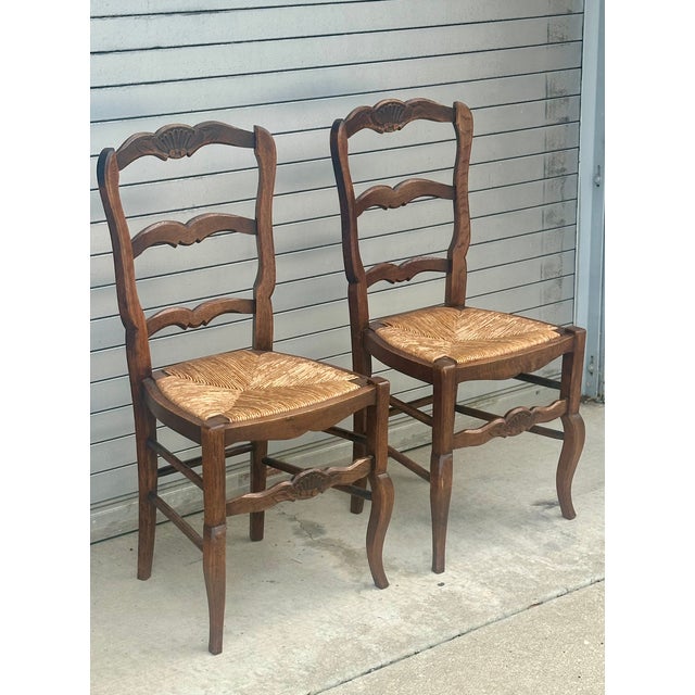 French Provincial Pair of French Provincial Louis XV Style Oak Side Chairs, Circa 1920. For Sale - Image 3 of 11