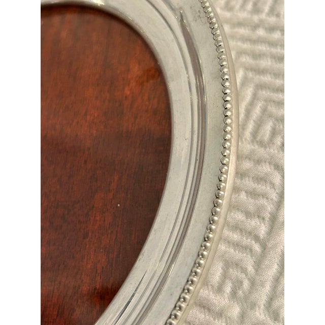 Revere 1970’s Revere Pewter 8” Round Tray With Faux Wood Surface For Sale - Image 4 of 9