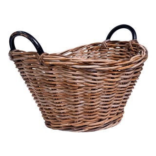 1980s Hand Woven Willow Wicker Basket For Sale
