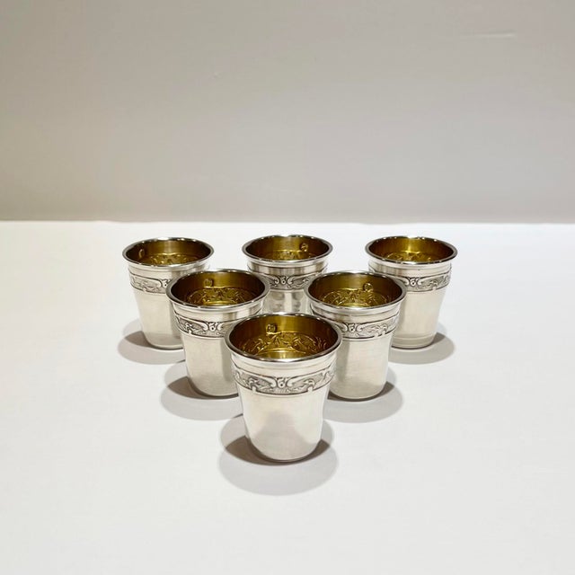 Early 20th Century French Sterling Silver and Vermeil Liqueur Cups- Set of 6 For Sale - Image 4 of 11