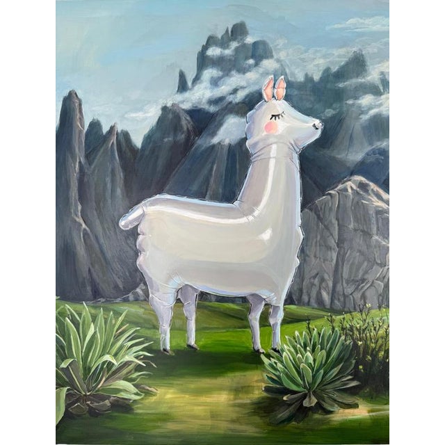 Sofía Cristina Jiménez, Silver Inflatable Llama in an Andean Mountain Landscape, Acrylic Painting, 2025 For Sale - Image 10 of 10
