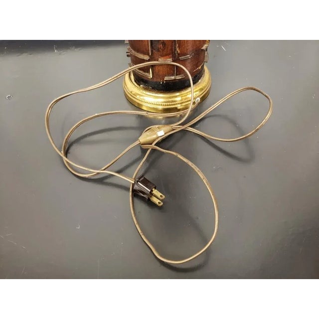 Vintage Wallpaper Roller Converted Table Lamp, Walnut and Brass For Sale - Image 9 of 11