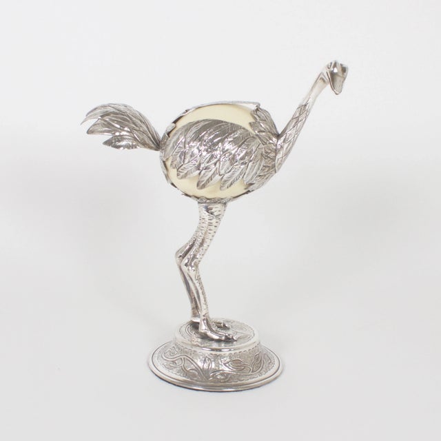 Mid-Century Modern Mid-Century Silvered Ostrich Sculptures Constructed with Ostrich Eggs - A Pair For Sale - Image 3 of 11