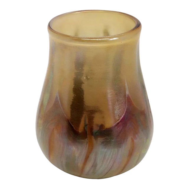 American Tiffany Studios Art Nouveau Iridescent Reactive Glass Cabinet Vase For Sale