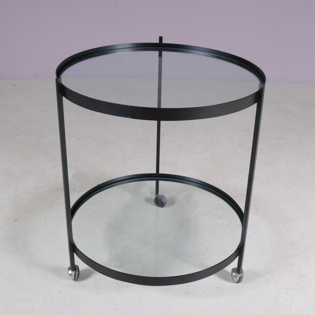 Metal Round Trolley Black Metal with Two Glass Tops by Janni Van Pelt NL, 1960s For Sale - Image 7 of 8