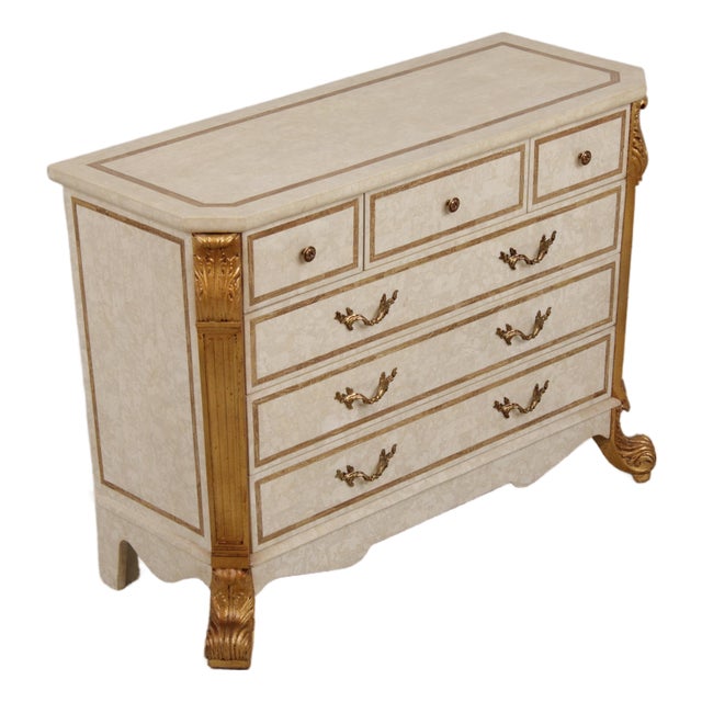 Neoclassical Tessallated Stone Top French Provincial Commode Dresser For Sale