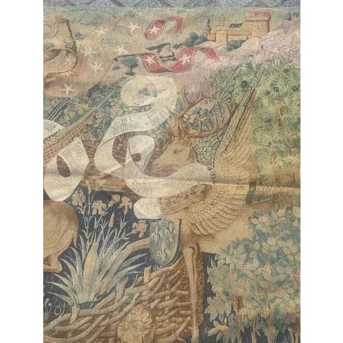 French Aubusson Style Screen-Printed by Hand Tapestry winged Stags, 1950s For Sale - Image 4 of 18