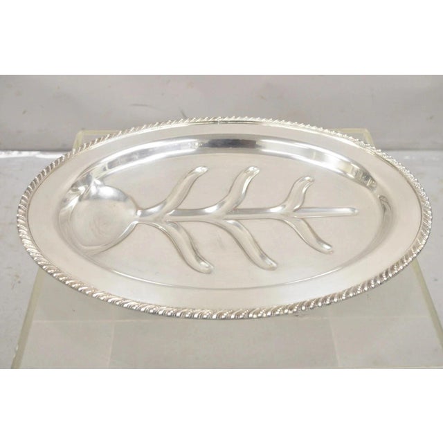 Traditional Vintage English Regency Silver Plated Oval Meat Cutlery Serving Platter Tray For Sale - Image 3 of 11