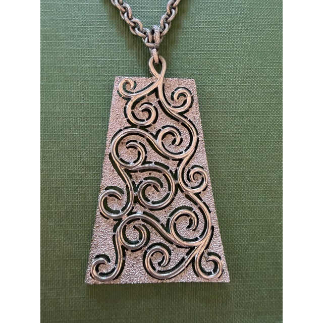 Silver Silver Vintage Crown Trifari Large Pendant Necklace For Sale - Image 8 of 8