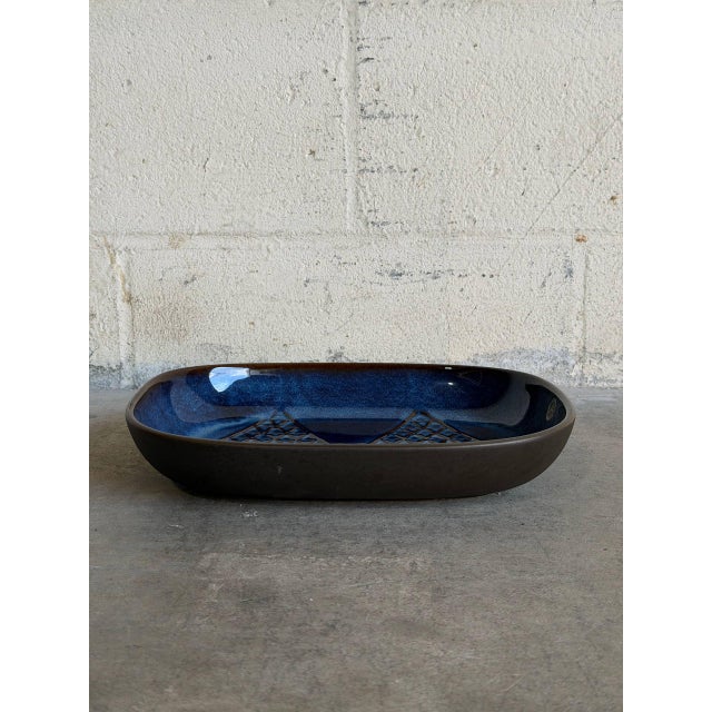 Blue Einar Johansen Soholm Ceramic Serving Platter Deep Blue Triangle Pattern Denmark Mid-Century Modern 1960s For Sale - Image 8 of 10