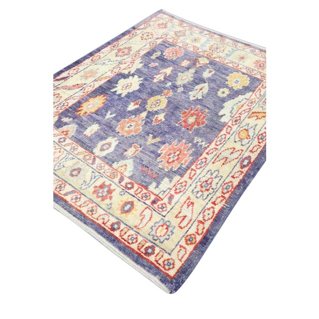 Blue 21st Century Handwoven Oriental Desert Sand & Grey Turkish Oushak Rug 5'4" X 6'9" For Sale - Image 8 of 9