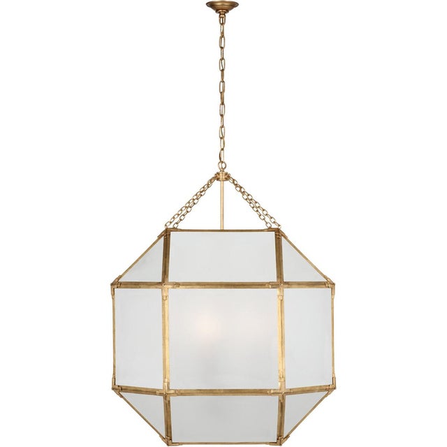 Transitional Suzanne Kasler for Visual Comfort Signature Morris Grande Lantern in Gilded Iron with Frosted Glass For Sale - Image 3 of 4