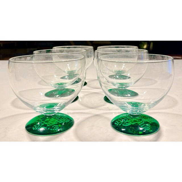 Glass Glow Green Footed Dessert Glasses by Mikasa- Set of 6 For Sale - Image 7 of 12