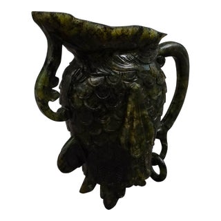 Mid 20th Century Chinese Carved Spinach Jade Carved Small Handled Pitcher For Sale