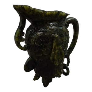 Mid 20th Century Chinese Carved Spinach Jade Carved Small Handled Pitcher