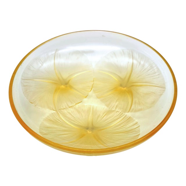 Vintage Amber and Opalescent Glass Bowl by René Lalique, 1920s For Sale
