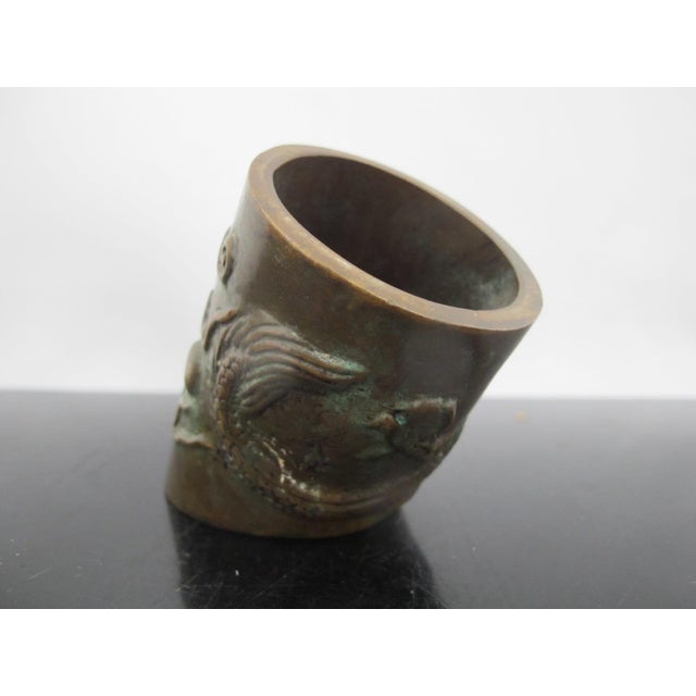 Chinese Bronze Dragon With Pearl Hoof Shaped Brush Cup Paperweight Pair For Sale - Image 17 of 18