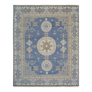 6x9 Traditional Blue Geometric Medallion Modern Hand Knotted Wool Carpet Rug For Sale