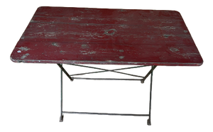 French Folding Wood and Forged Metal Base Table, 1950s