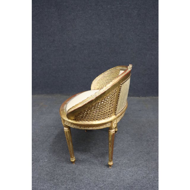 French Louis XVI Style Gilt Caned Barrel Accent Chair For Sale - Image 11 of 11