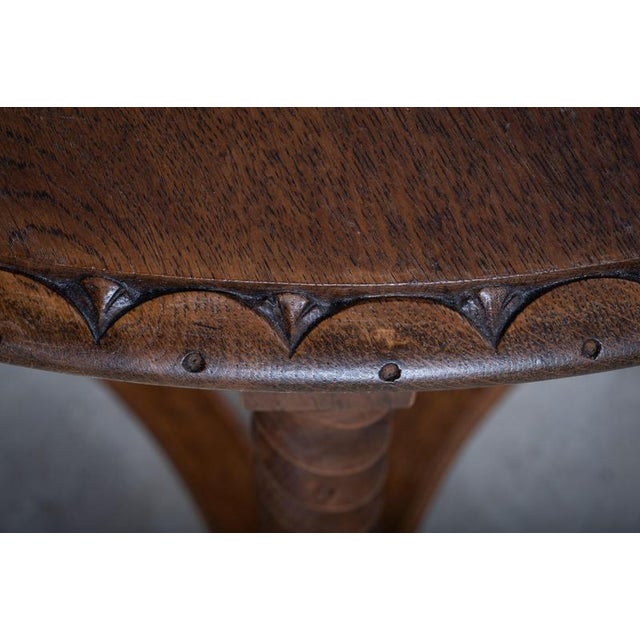 Gold Danish Circular Stained Oak Coffee Table with Brass Bowl, 1960s For Sale - Image 8 of 10