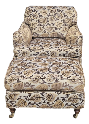 Late 20th Century Stickley Lounge Arm Chair With Matching Ottoman Footstool Needlepoint Fabric