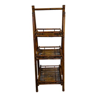 Bamboo 3 Tier Folding Ladder Shelves. For Sale