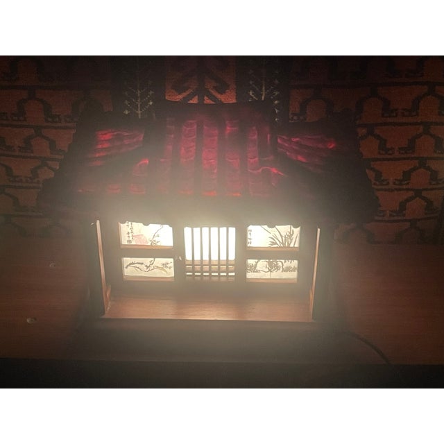Red Vintage Japan Korea Handmade Wood Hanok Geisha House Table Lamp For Sale - Image 8 of 8
