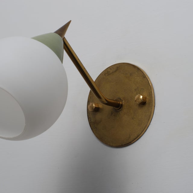1950s Italian Brass and Opaline Glass Sconces with Light Green Details, 1950s, Set of 2 For Sale - Image 5 of 9