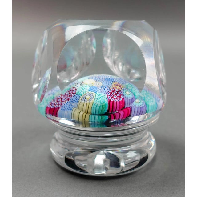 Whitefriars Glass Whitefriars 1974 Millefiori Close Pack Canes Faceted Glass Pedestal Paperweight For Sale - Image 4 of 10