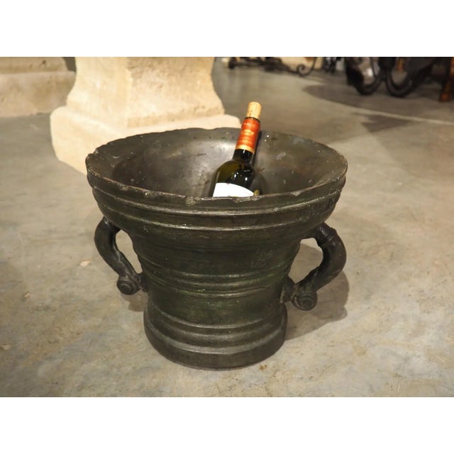 Heavy 16th Century French Bronze Mortar With Handles, Dated 1587, 109 Lbs For Sale - Image 4 of 12