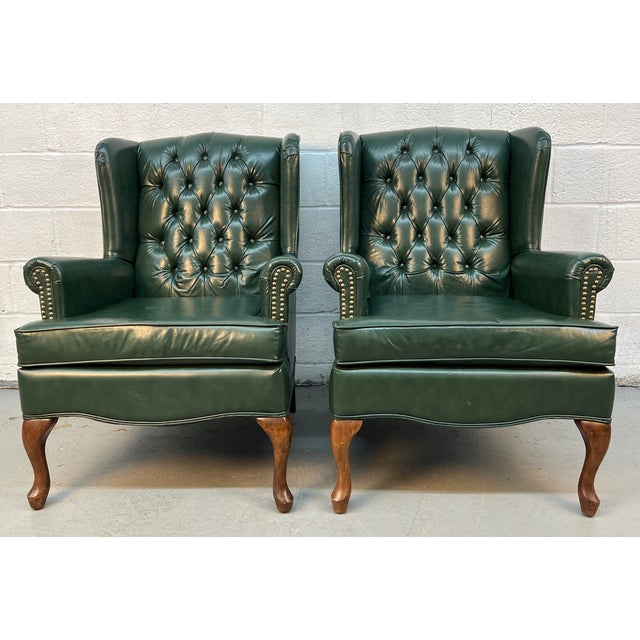 Vintage Wing-Backed Tufted Chesterfield Lounge Chairs For Sale - Image 4 of 14
